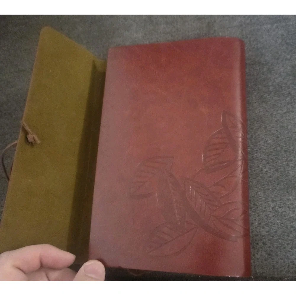 Multipurpose Faux Leather Leaf Etched Leaf Pendant Design Diary Journal - Brown